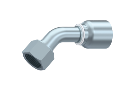 Preskobling 45 gr. 3/4" slange, 1-3/16" ORFS "O-lok" female, med plan pakflade for o-ring